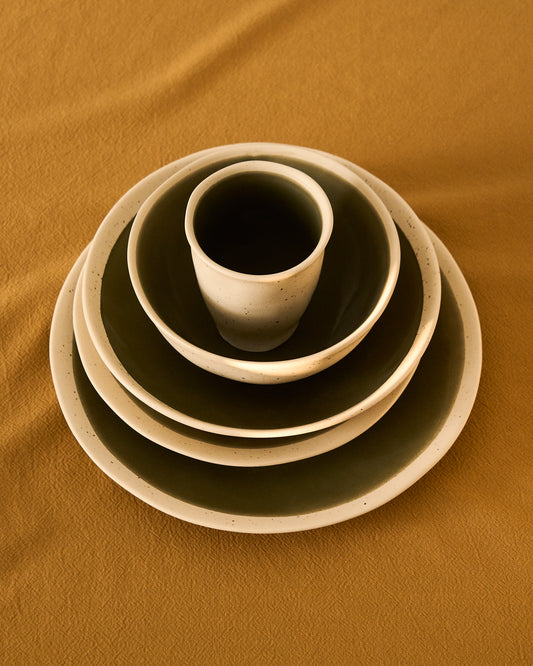 Nale beige ceramic dessert plate with green bottom