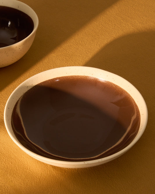 Nale beige ceramic soup bowl with brown bottom