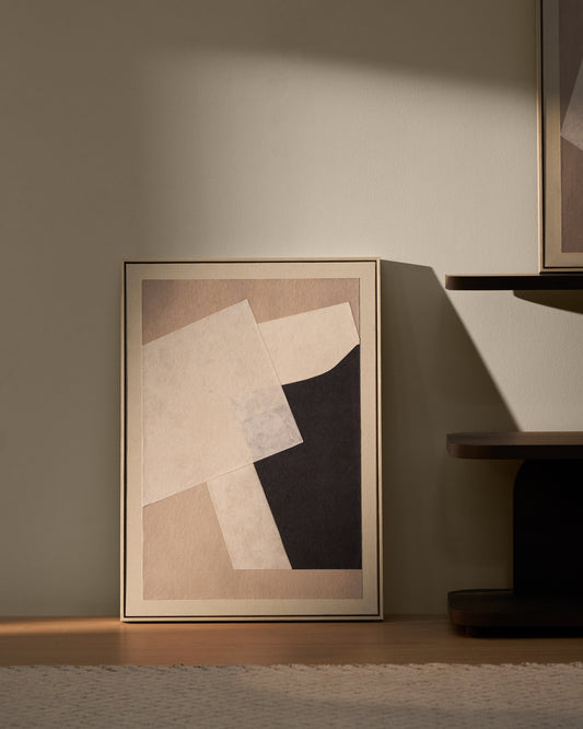 Tableau abstrait Varo en papier et lin beige 50 x 70 cm