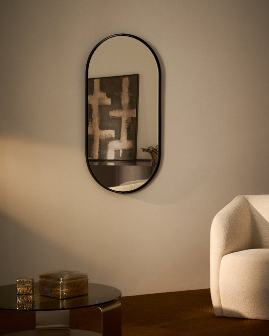 Miroir ovale Noral en métal noir 60,5 x 120 cm
