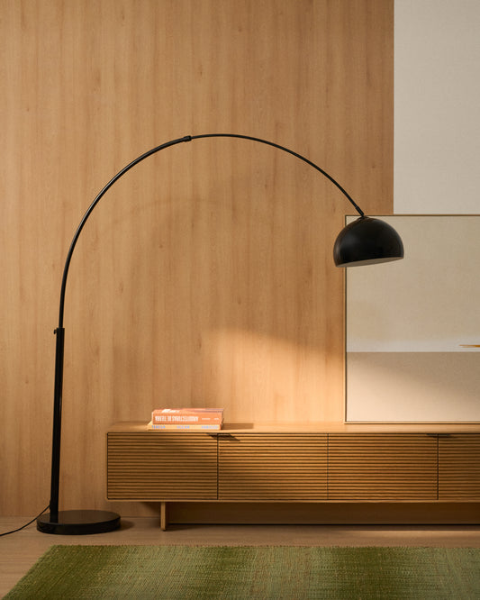 Lampadaire Madali en acier avec finition noir brillant et marbre noir