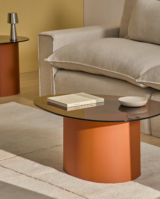 Table basse Olir en verre trempé et acier marron 82 x 74 cm