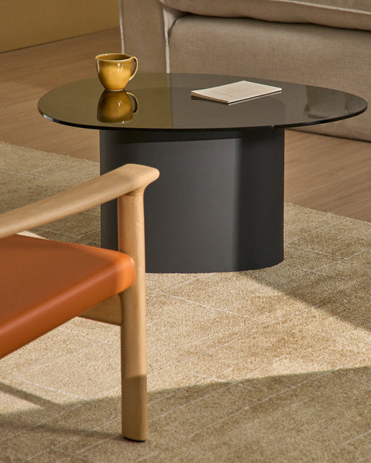 Table basse Olir en verre trempé et acier noir 82 x 74 cm
