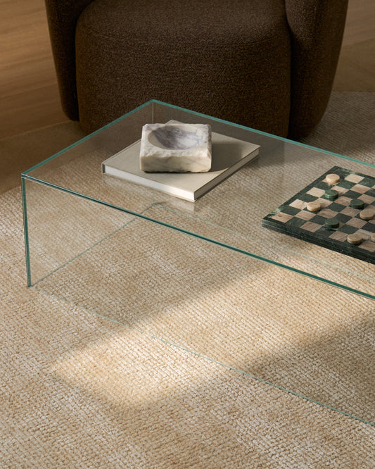 Orlia coffee table in clear tempered glass 110 x 50cm