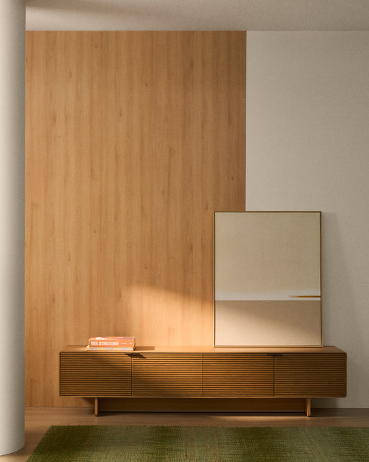 Meuble TV Norlen 4 portes en placage de chêne avec finition naturelle FSC Mix Credit 200 x 46 cm