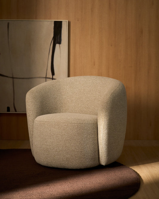 Fauteuil pivotant Odenia ignifugé en micro bouclé beige