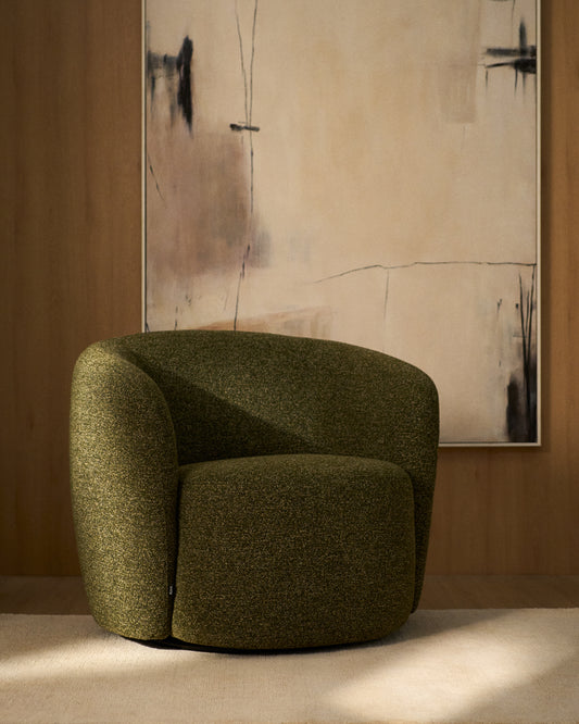 Fauteuil pivotant Odenia en micro bouclé vert olive