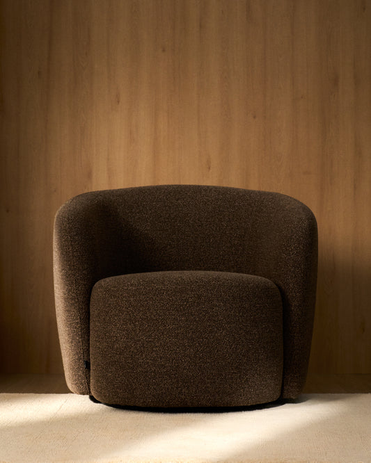 Fauteuil pivotant Odenia en micro bouclé marron
