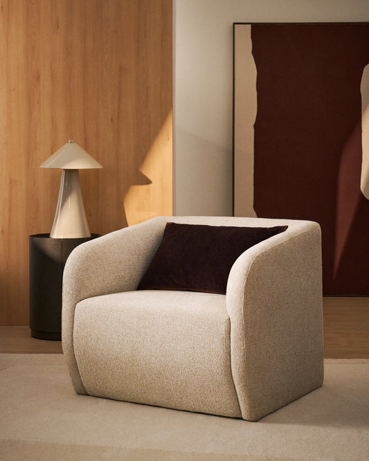 Fauteuil Milare en chenille beige 83 cm FSC 100 %