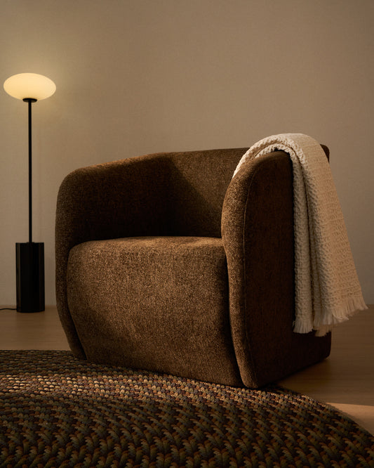 Fauteuil Milare en chenille marron chocolat 73 cm FSC 100 %