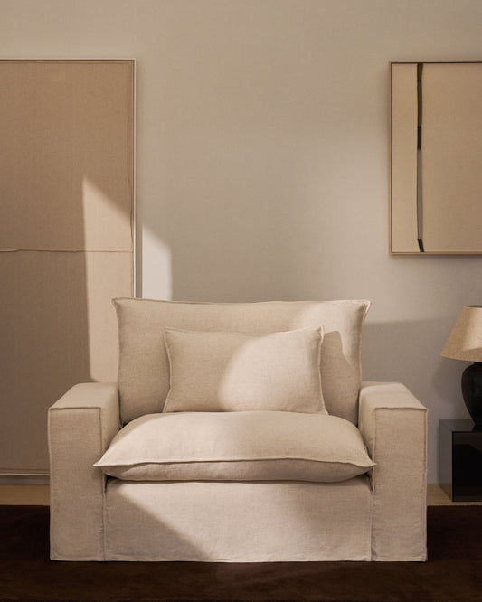 Fauteuil déhoussable Anarela en lin et viscose beige 150 cm FSC Mix Credit
