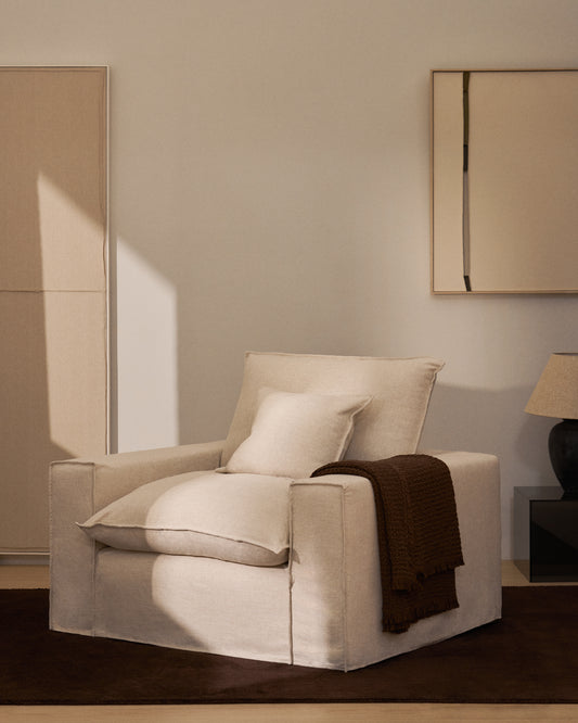 Fauteuil déhoussable Anarela en lin et viscose beige 130 cm FSC Mix Credit