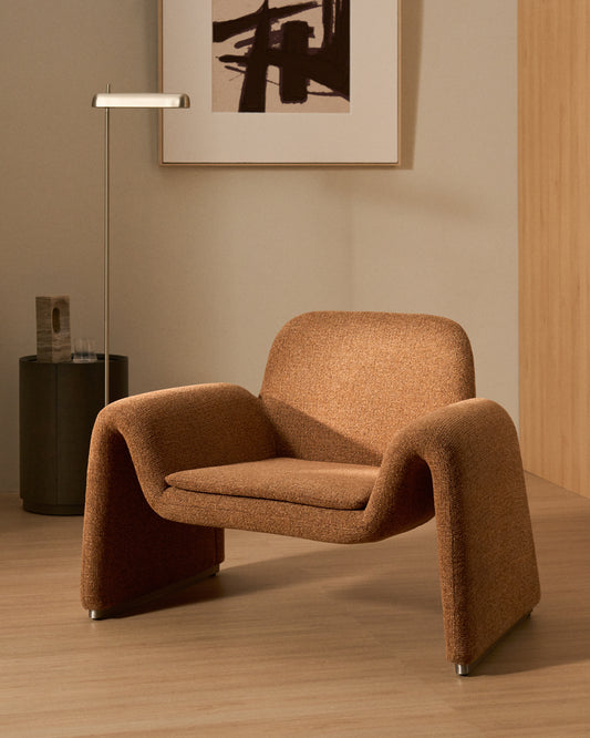 Fauteuil Melvia en chenille terracotta