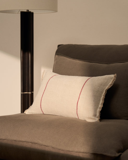 Housse de coussin Lidore en lin beige à rayures contrastées rouges 30 x 50 cm
