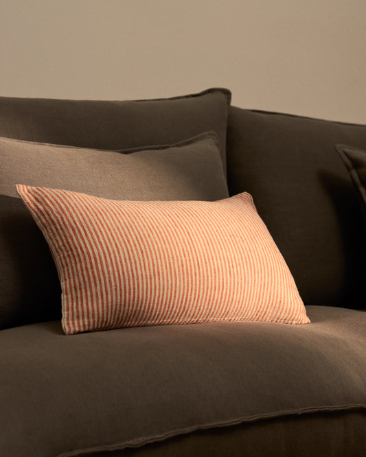 Housse de coussin Oriade en lin à rayures orange 30 x 50 cm