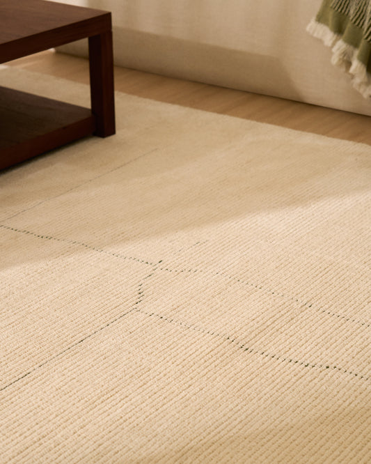 Tapis Lisdan en fibres synthétiques écru avec motif géométrique vert 160 x 230 cm