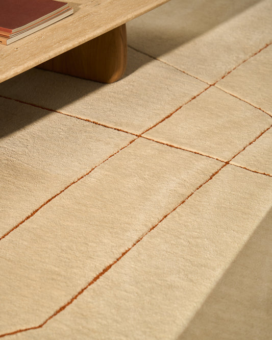 Tapis Delide en fibres synthétiques écru avec motif géométrique orange 160 x 230 cm