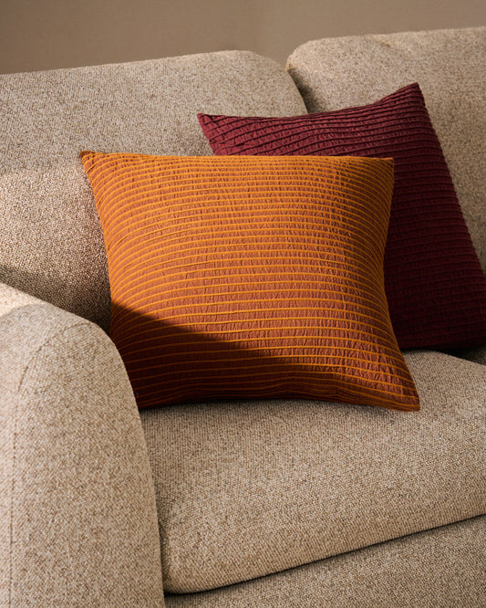 Housse de coussin Tarilo 100 % coton avec plis orange 50 x 50 cm