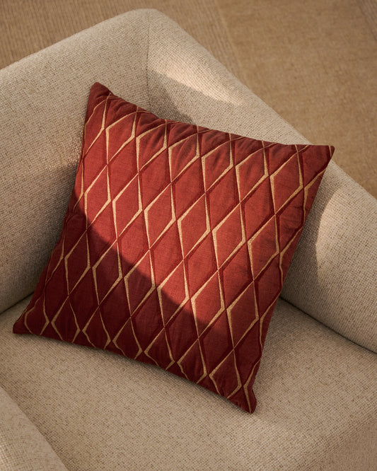 Housse de coussin Branel en micro-velours avec broderie grenat 45 x 45 cm