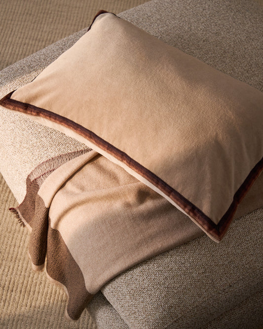 Niroi 100% beige velvet cotton cushion cover with ribbon detail 40 x 60 cm
