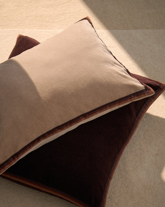 Housse de coussin Niroi 100 % coton velours beige avec détail ruban 40 x 60 cm