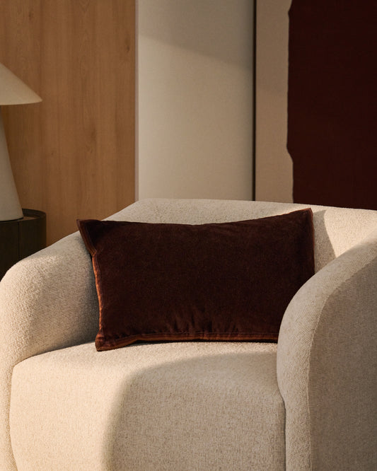 Niroi 100% brown velvet cotton cushion cover with ribbon detail 40 x 60 cm