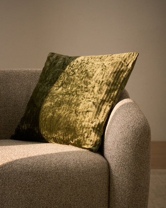 Housse de coussin Caril 100 % coton jacquard velours vert 45 x 45 cm