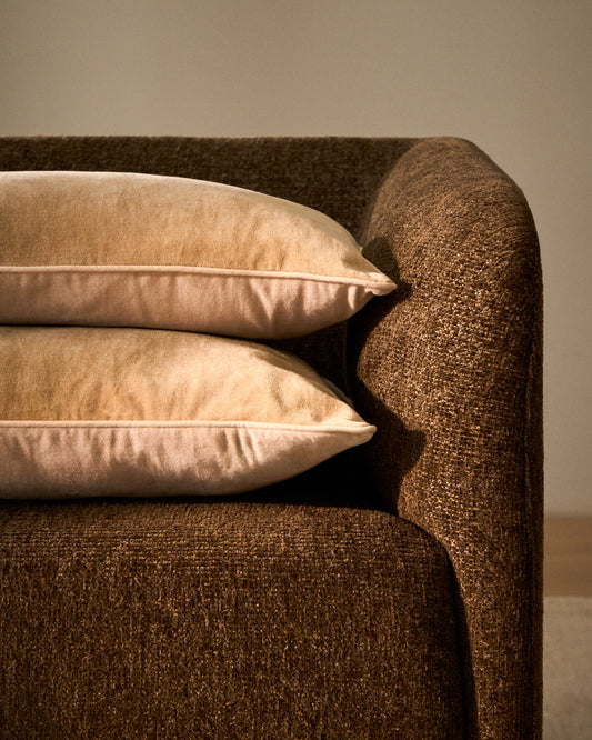 Housse de coussin Ovelin en velours beige et écru 45 x 45 cm