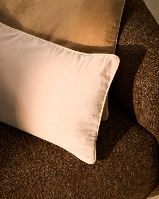 Housse de coussin Ovelin en velours beige et écru 30 x 50 cm