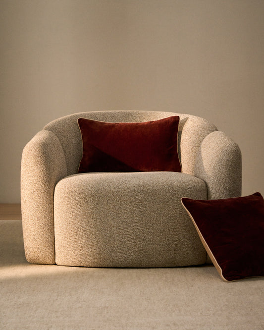 Housse de coussin Ovelin en velours grenat et écru 30 x 50 cm