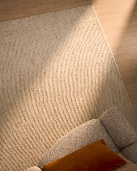 Tapis Dalena en laine jacquard à rayures beiges 230 x 160 cm