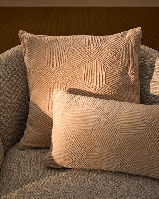 Housse de coussin Morine en velours beige 50 x 50 cm