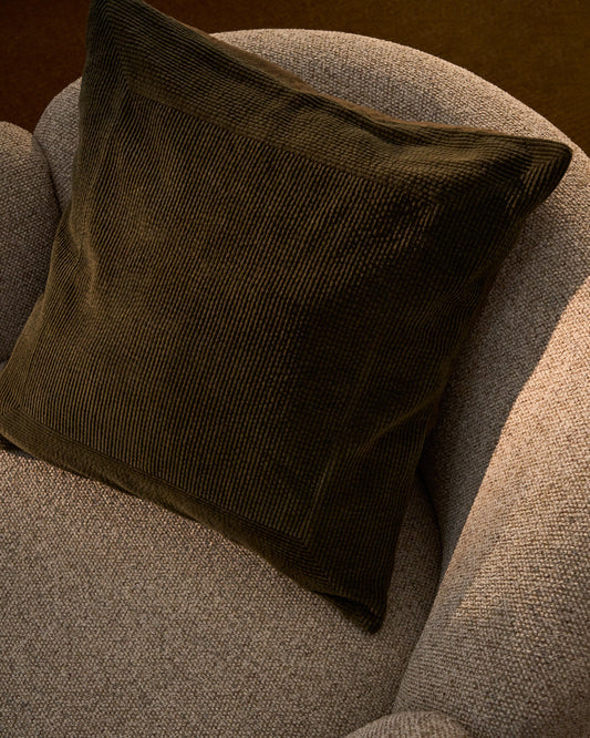 Housse de coussin Seliria en velours côtelé 100 % coton vert 50 x 50 cm