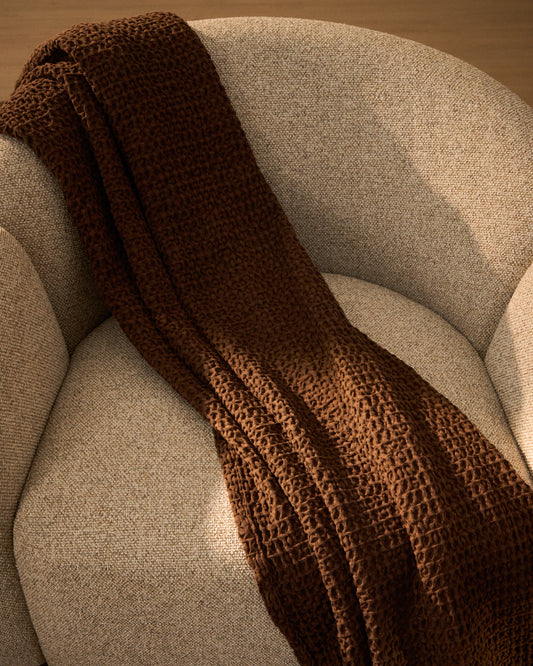 Couverture Nulina 100 % coton gaufré marron 130 x 170 cm