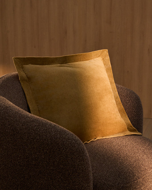 Housse de coussin Ladira en velours avec bordure et détail brodé beige 45 x 45 cm