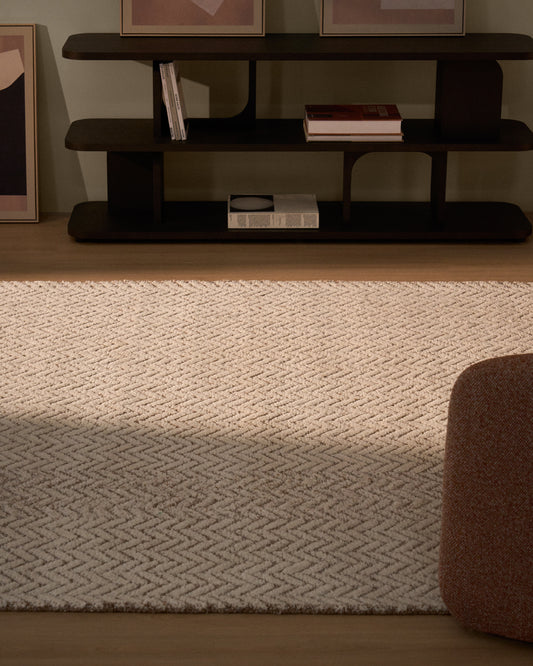 Tapis Calira en laine jacquard à motif tressé beige 300 x 200 cm