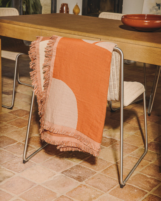 Couverture Niore réversible en coton 100 % orange et beige 130 x 170 cm