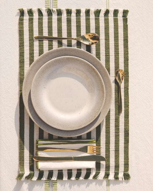 Ensemble Daltan de 2 sets de table en coton-jute à rayures vertes 35 x 50 cm