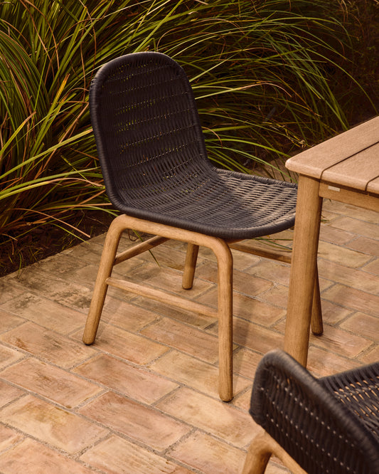 Chaise Alipa en bois d’acacia et corde gris foncé FSC 100 %