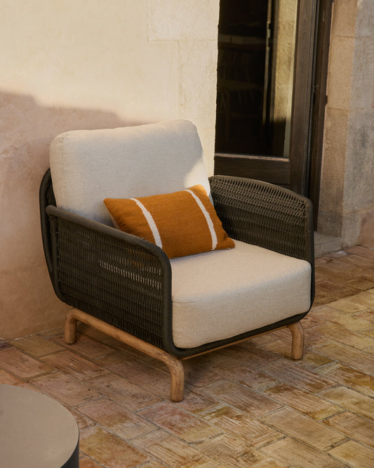 Fauteuil Alipa en bois d’acacia et corde gris foncé FSC 100 %