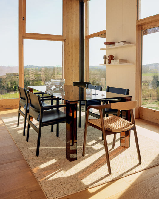 Tapis Lenuo en laine et coton jacquard écru 200 x 300 cm