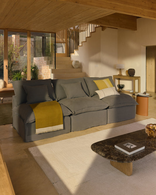 Couverture Orlet réversible en laine moutarde et beige 130 x 170 cm