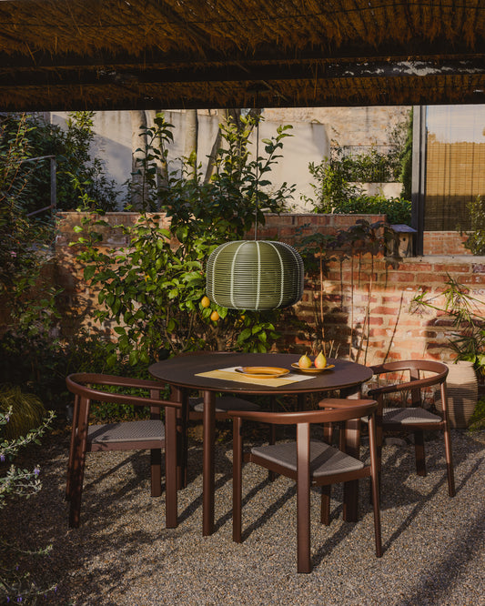 Erice round table in aluminium and brown tempered glass Ø120 cm