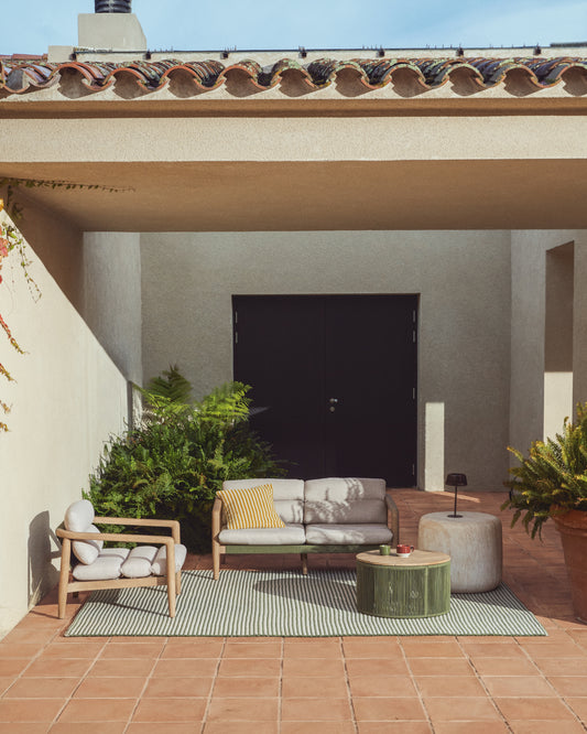 Canapé Menfi en bois d’acacia et corde verte 136 cm