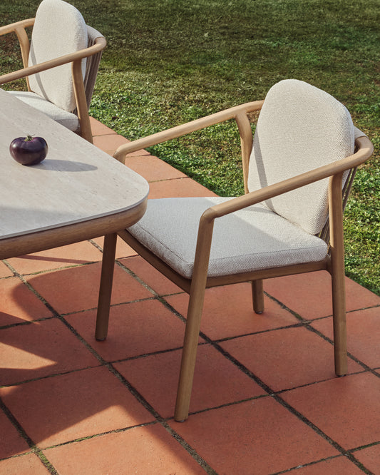 Chaise empilable d’extérieur Sirte en aluminium finition effet bois et corde écrue