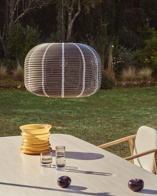 Abat-jour pour plafonnier d’extérieur Garoina en rotin synthétique taupe Ø 50 cm