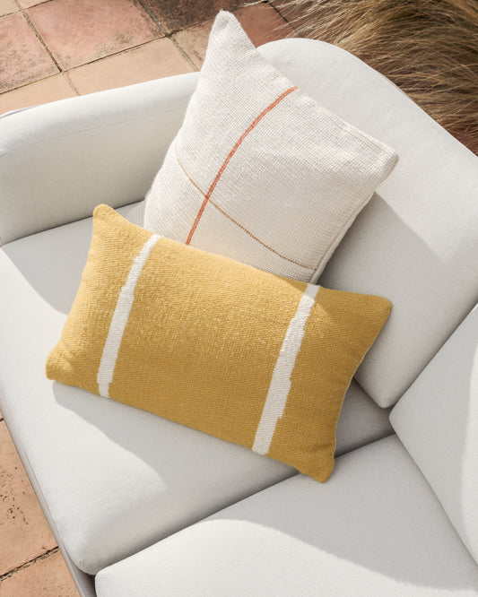 Housse de coussin Daila avec motif Ikat 100 % PET jaune 30 x 50 cm