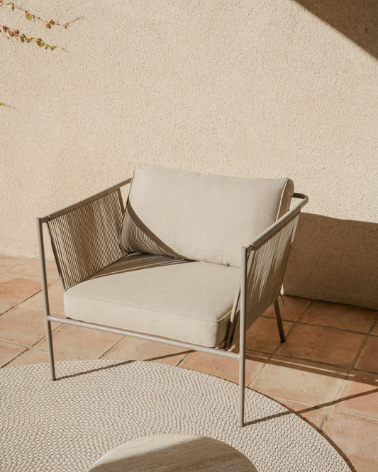 Fauteuil d’extérieur Zivia en corde écrue et acier galvanisé taupe