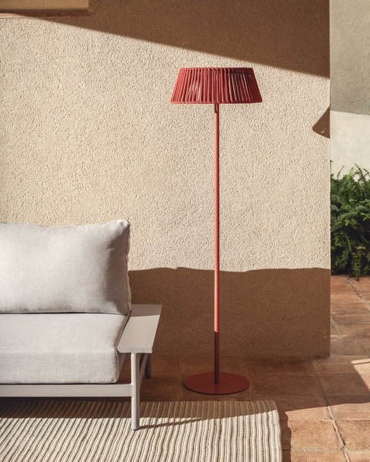 Lampadaire solaire d’extérieur Aldet en corde plate et pied en métal terracotta Ø 46 cm