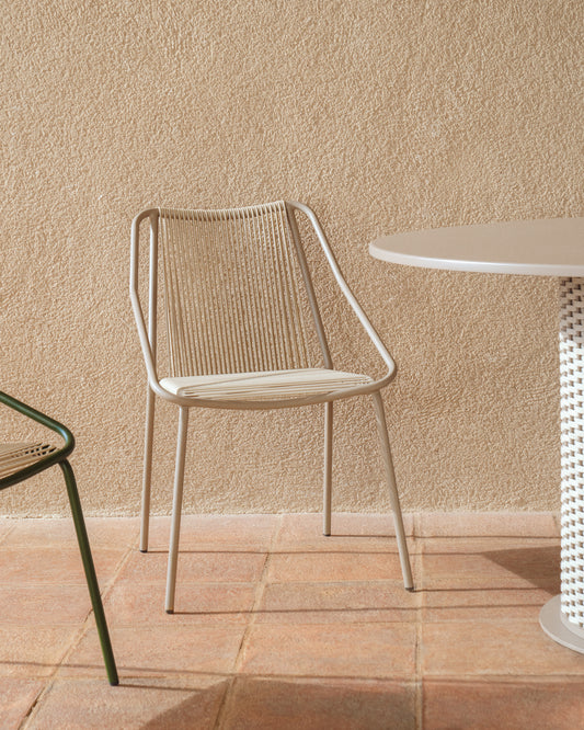 Chaise d’extérieur Zivia en corde écrue et acier galvanisé taupe